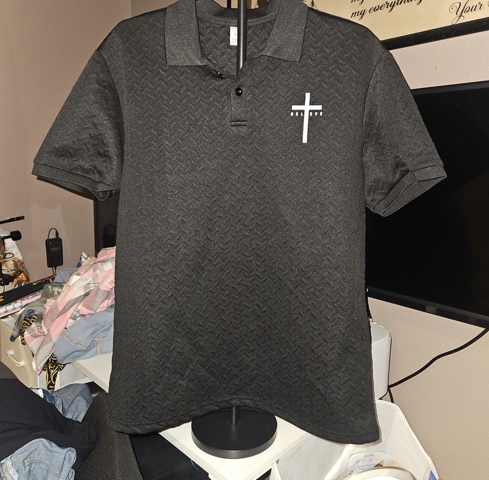 Men's Black Polo Shirt with Cross Graphic
